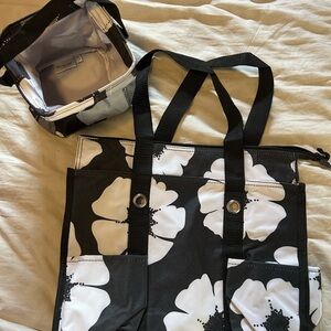 Thirty-One Black and White Floral Tote